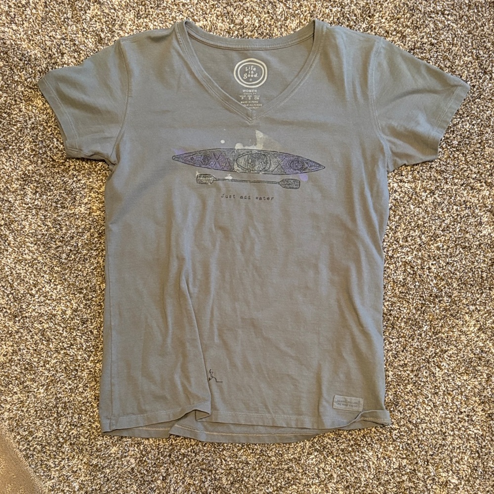 Life Is Good Charcoal V-Neck Tee with Graphic